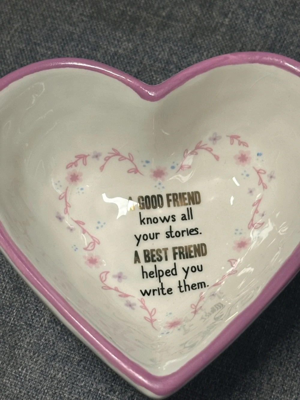 Francesca’s + Natural Life Pink Heart Ceramic Dish - Friendship Quote